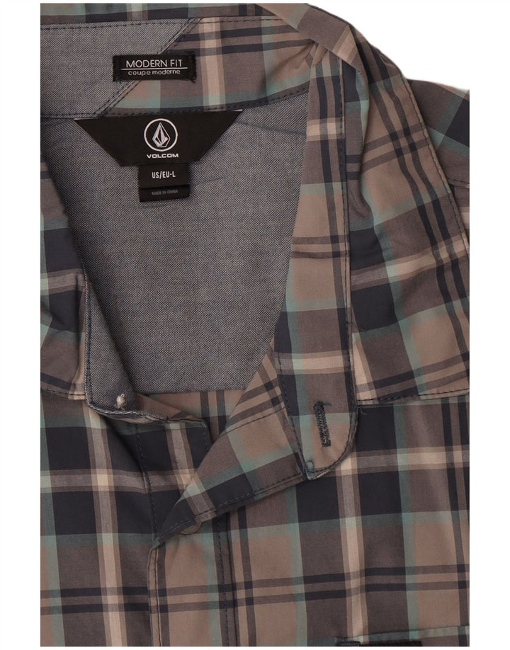 Volcom Мужская рубашка современного кроя с коротким рукавом, большая серая хлопковая клетка