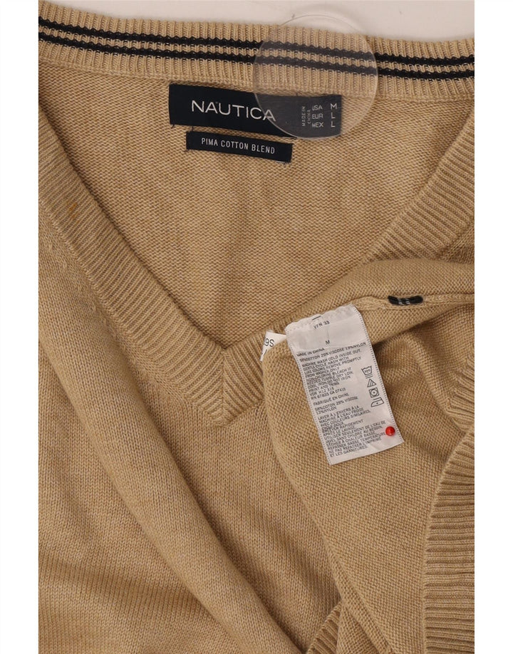 Мужской джемпер с v-образным вырезом NAUTICA, средний бежевый хлопковый свитер