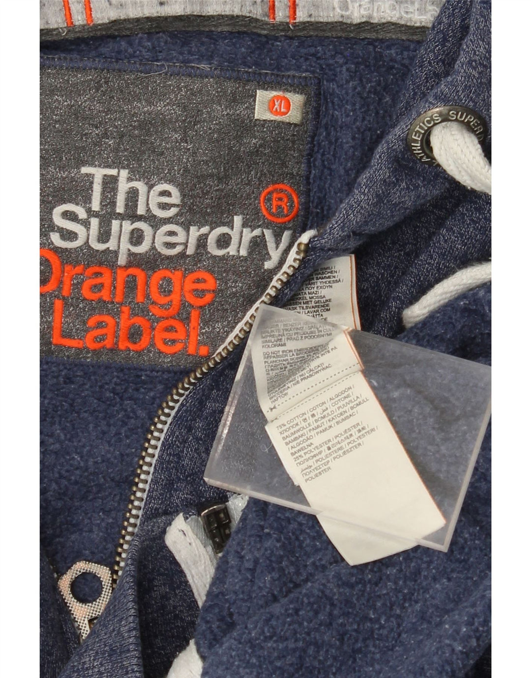 SUPERDRY Мужской свитер с капюшоном на молнии XL, темно-синий, хлопок с крапинками