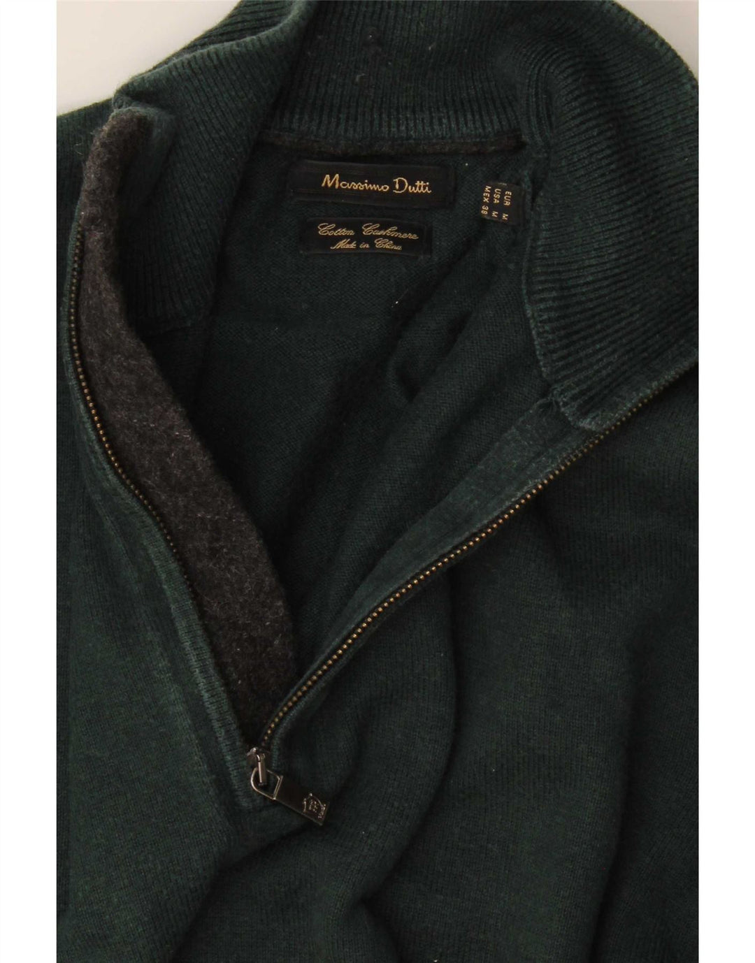 Мужской джемпер с воротником на молнии Massimo Dutti, средний зеленый хлопковый свитер