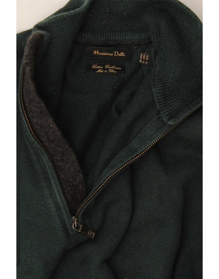 Мужской джемпер с воротником на молнии Massimo Dutti, средний зеленый хлопковый свитер