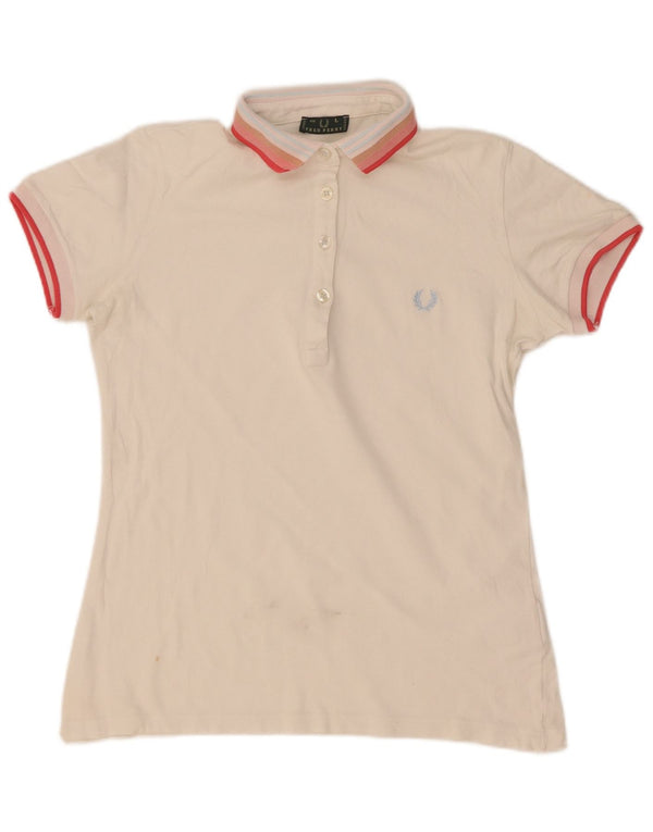 Женская рубашка поло Fred Perry UK 14, хлопок в большую белую полоску
