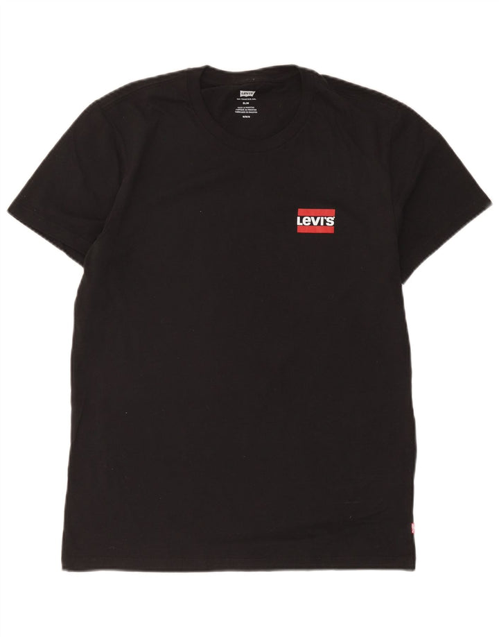 Мужская тонкая футболка Levi's из хлопка среднего размера, черная