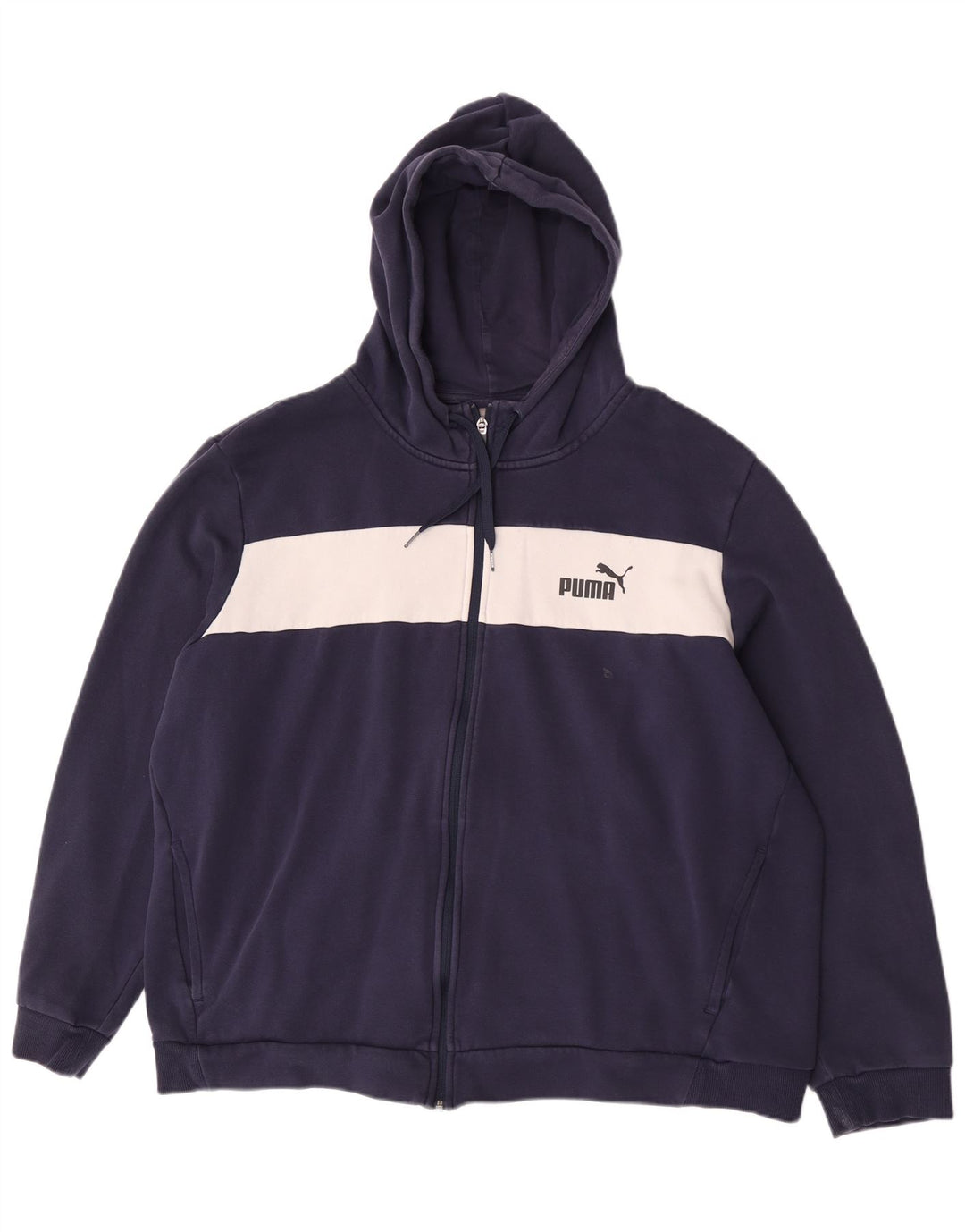 Мужской свитер с капюшоном на молнии Puma 2XL темно-синий из полиэстера с цветными блоками