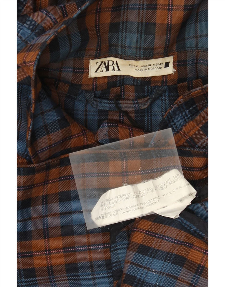 Мужское пальто с капюшоном Zara UK 42 XL, полиэстер в разноцветную клетку