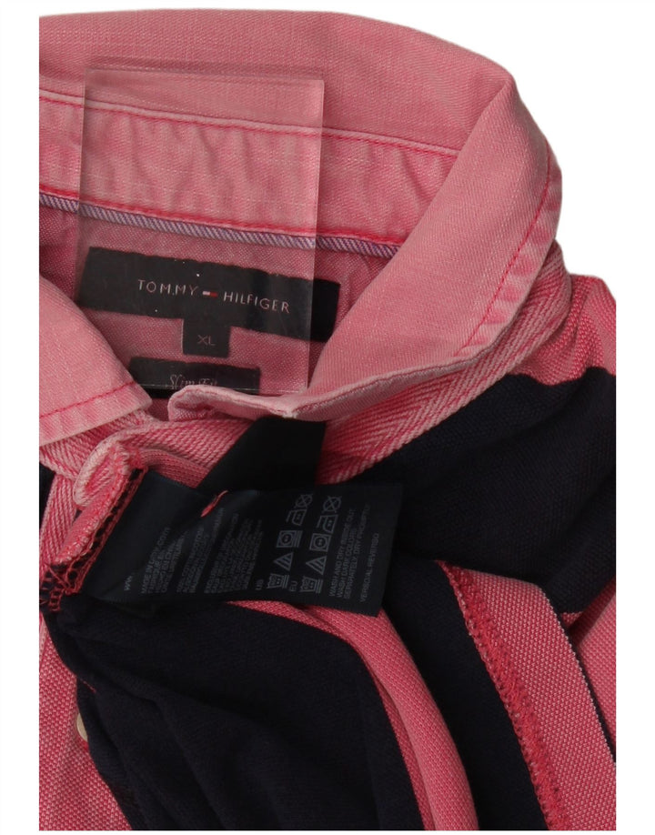 TOMMY HILFIGER Мужская приталенная рубашка-поло в регби XL розовая полоска