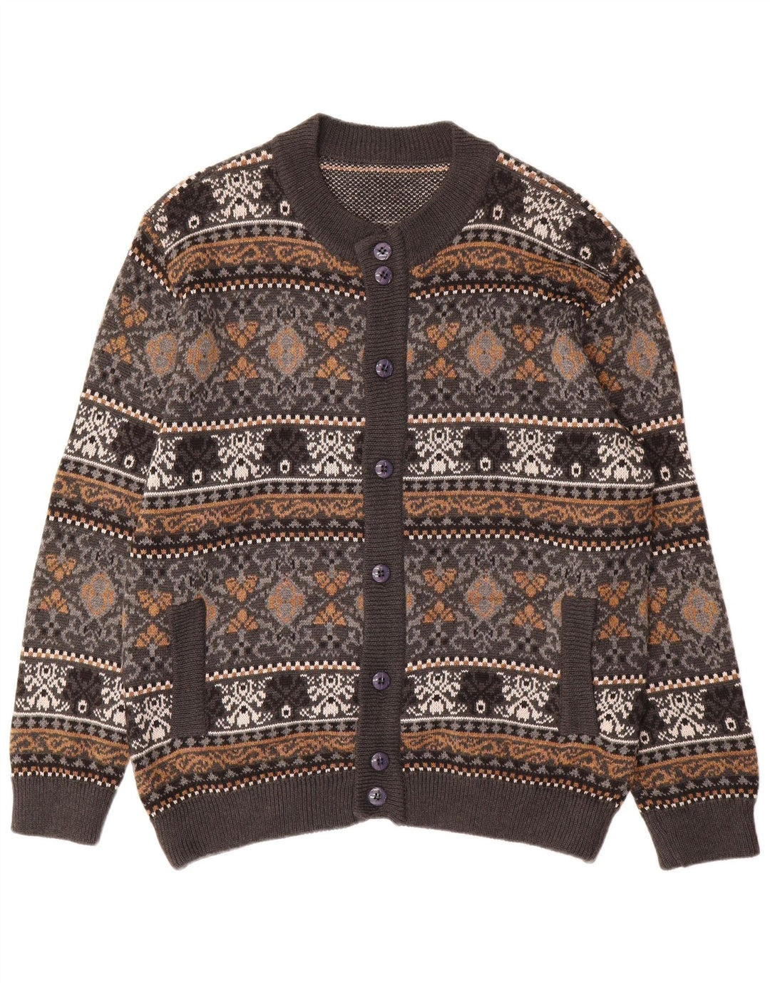 Винтажный мужской кардиган, большой серый шерстяной свитер Fair Isle