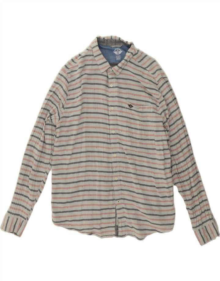 DOCKERS Mens Modern Fit Shirt XL Beige Striped Cotton Vintage Dockers and Second-Hand Dockers from Messina Hembry 