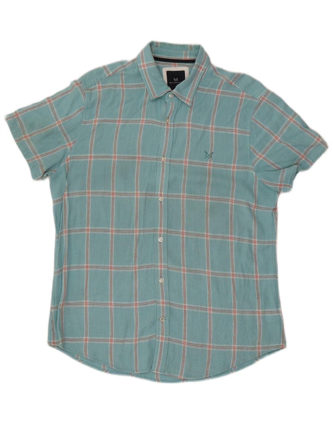 Crew Clothing Мужская рубашка с коротким рукавом, большая бирюзовая клетка, вискоза