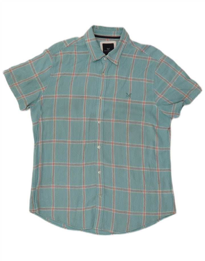 Crew Clothing Мужская рубашка с коротким рукавом, большая бирюзовая клетка, вискоза