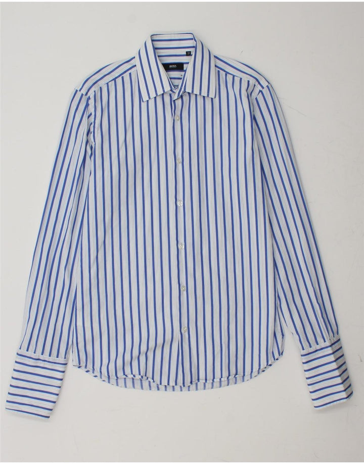 Мужская деловая рубашка HUGO BOSS, размер 38 15, средний размер, синяя полоска, хлопок