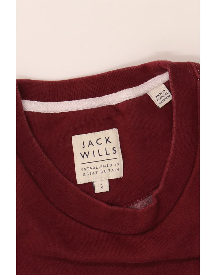JACK WILLS Mens Graphic Sweatshirt Jumper Small Burgundy Cotton Vintage Jack Wills and Second-Hand Jack Wills from Messina Hembry 