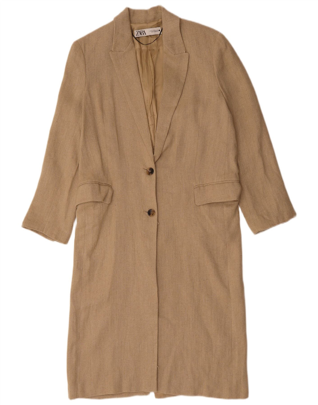 Женское пальто оверсайз ZARA UK 6 XS, бежевое льняное пальто