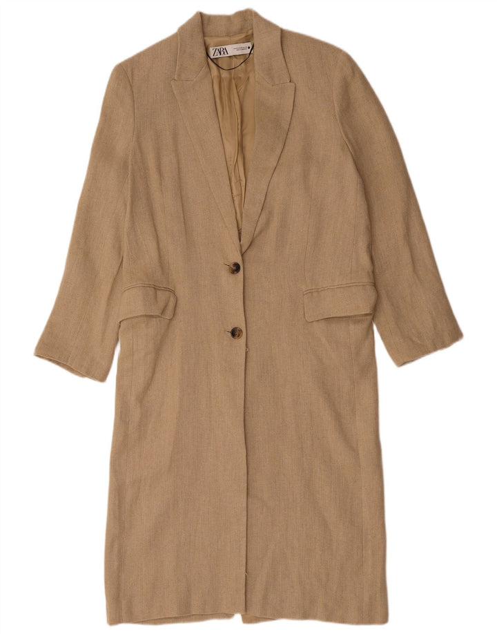 Женское пальто оверсайз ZARA UK 6 XS, бежевое льняное пальто