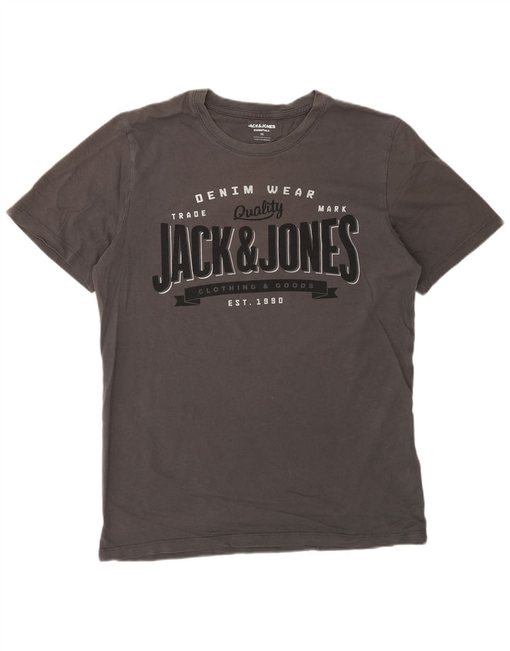 Мужская футболка с рисунком Jack & Jones, хлопковый топ среднего серого цвета