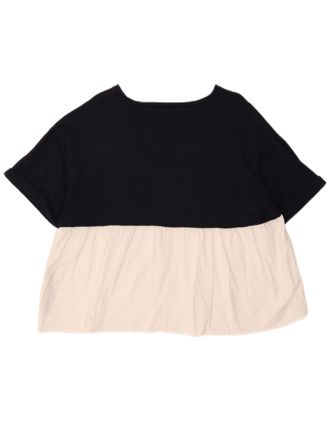 ZARA Womens Oversized Blouse Top UK 10 Small Navy Blue Colourblock Cotton
