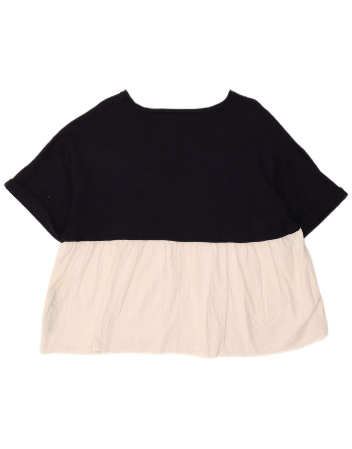 ZARA Womens Oversized Blouse Top UK 10 Small Navy Blue Colourblock Cotton