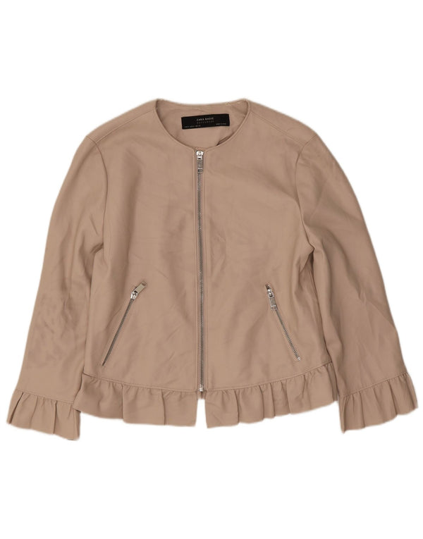 Женское болеро из искусственной кожи с рукавом 3/4 Zara UK 12, средний бежевый
