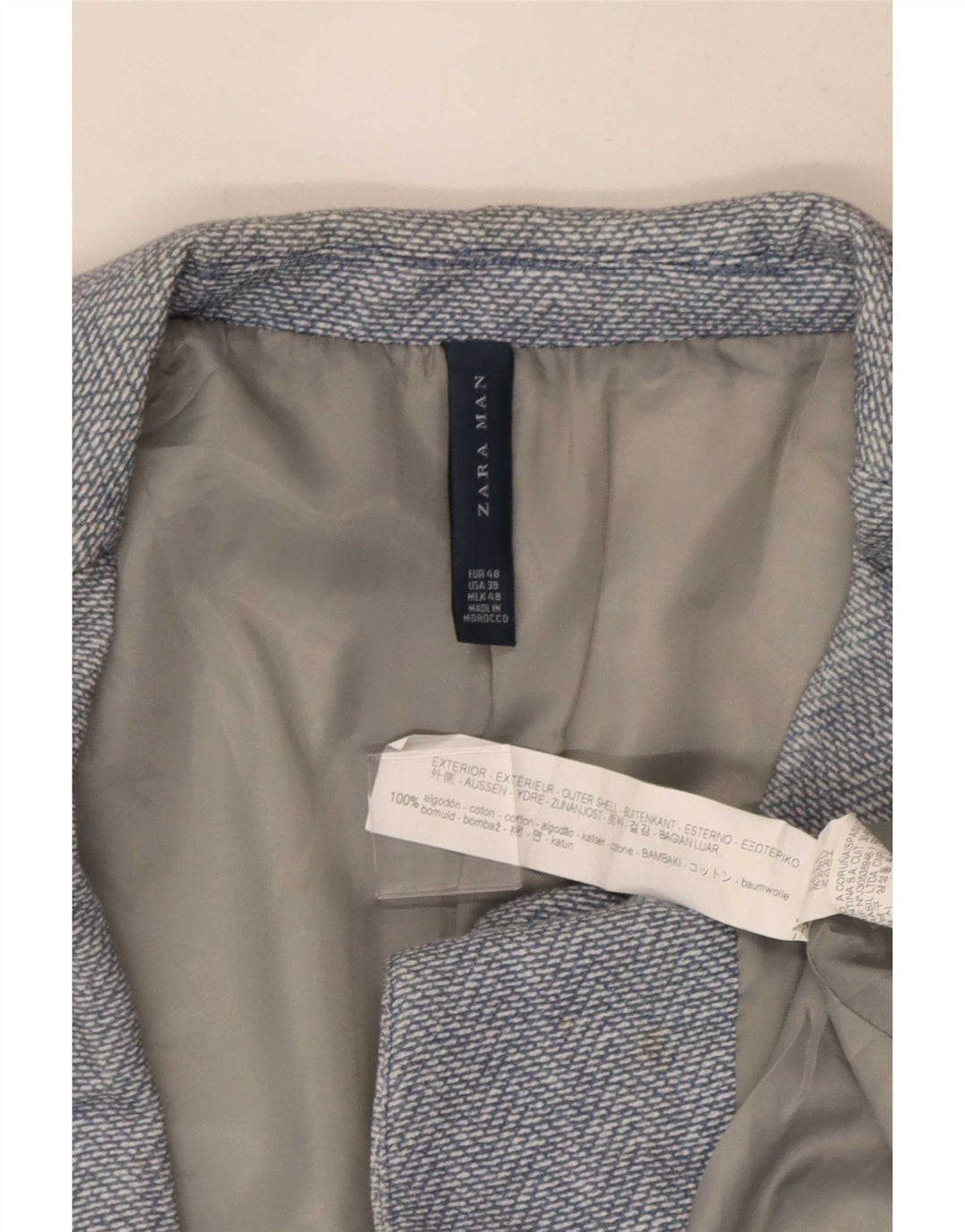 Мужской пиджак на 2 пуговицах Zara EU 48, хлопковый средний синий цвет