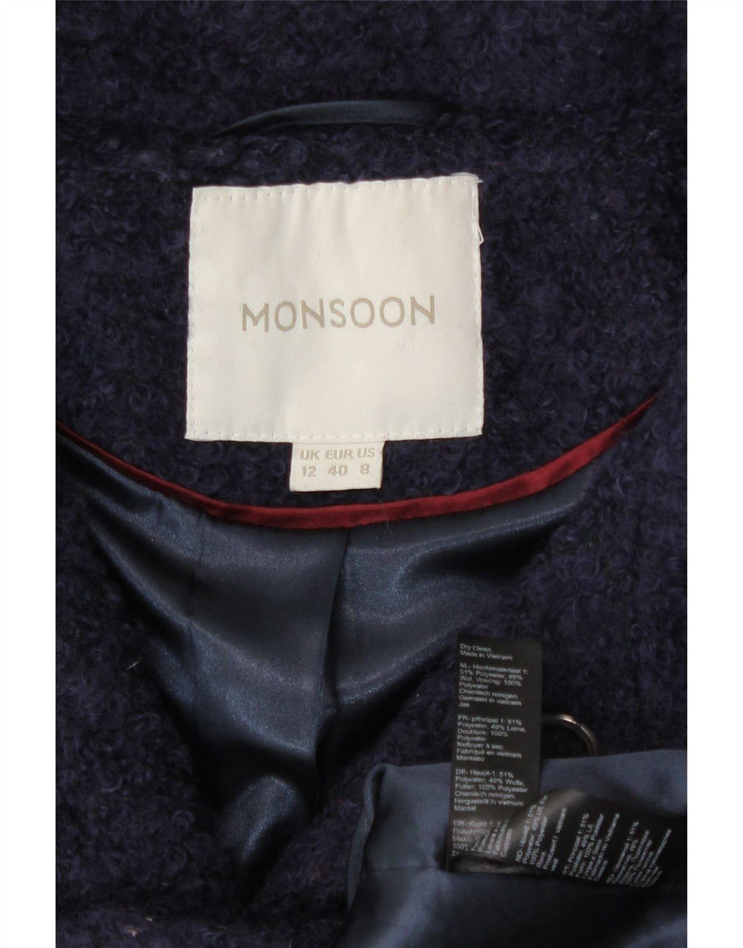 Женское пальто Monsoon UK 12, средний темно-синий полиэстер