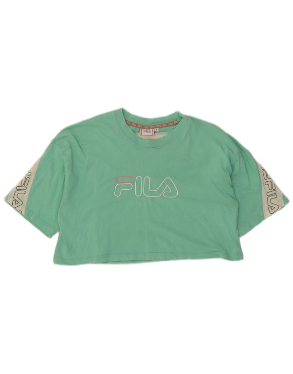 Женская укороченная футболка с графическим рисунком Fila Top UK 10, маленькая зеленая с цветными блоками
