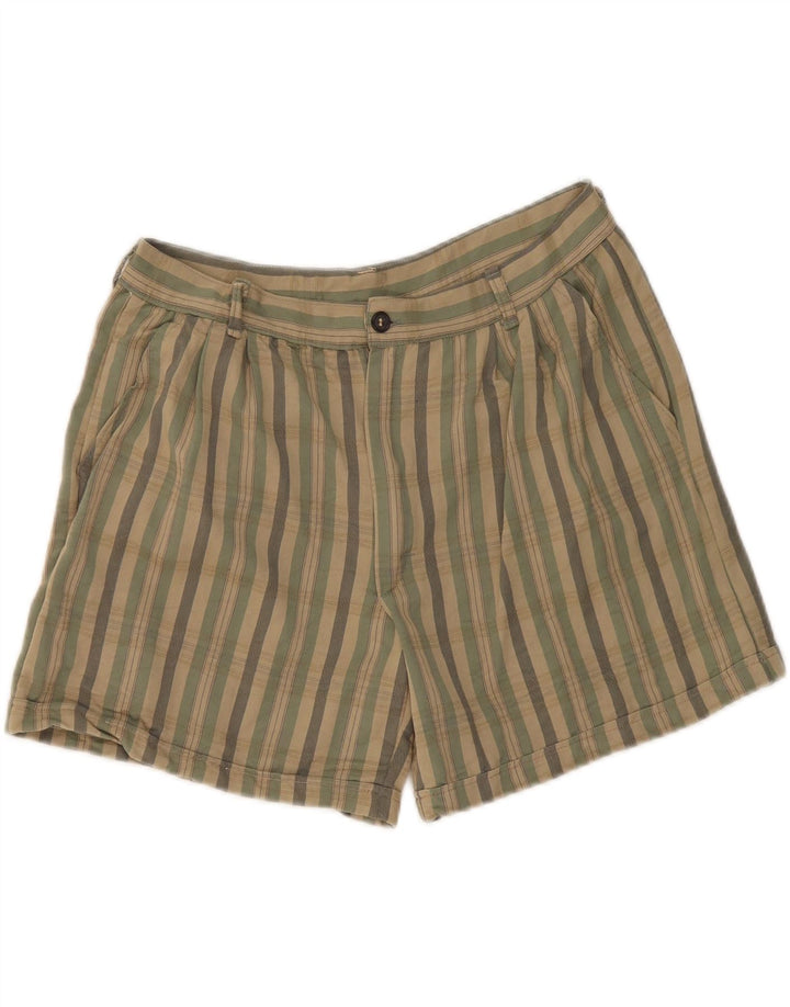 VINTAGE Womens Chino Shorts W30 Medium Green Striped Cotton Vintage Vintage and Second-Hand Vintage from Messina Hembry 