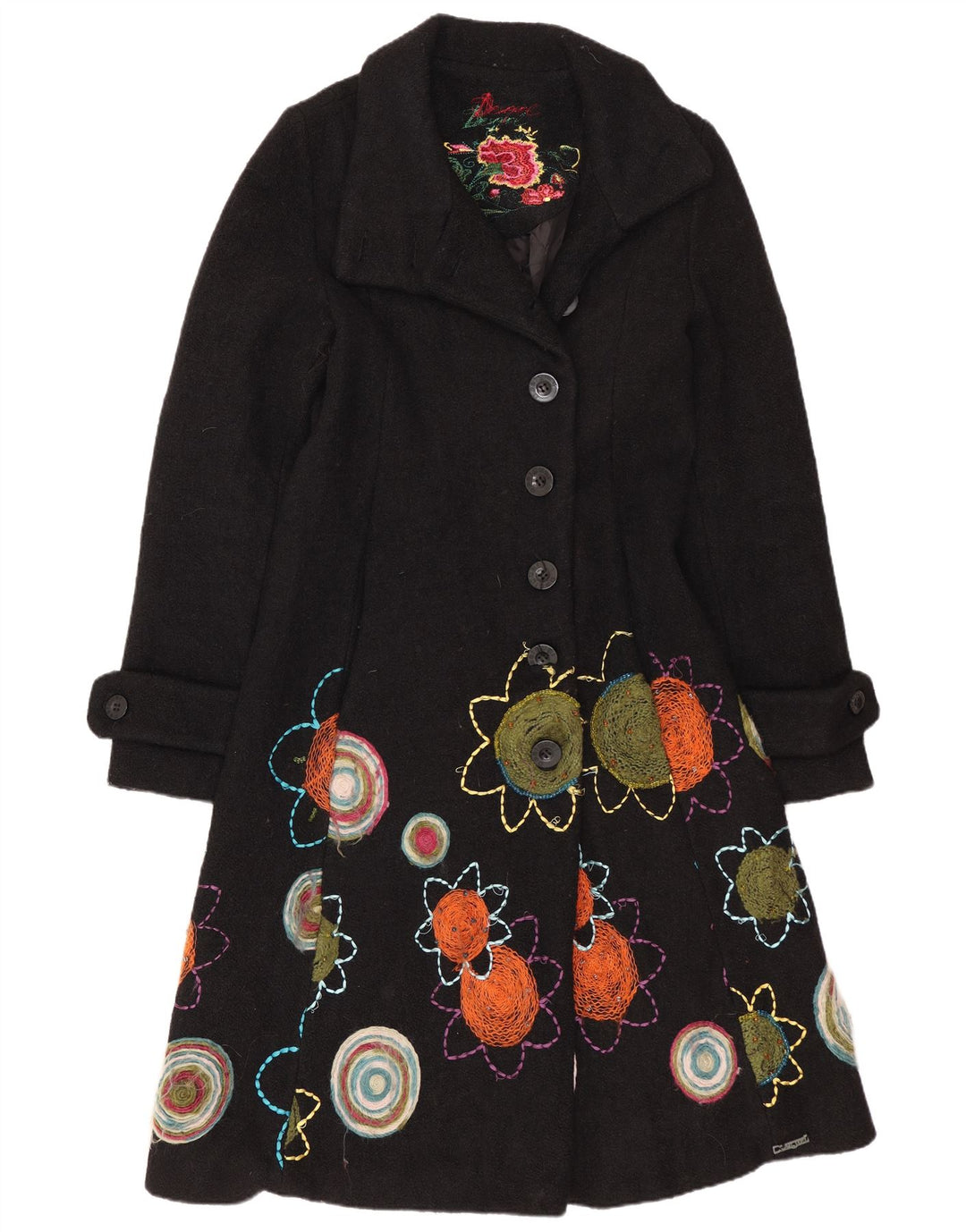 Женское пальто Desigual с графическим рисунком EU 38, средний черный цветочный вискоза