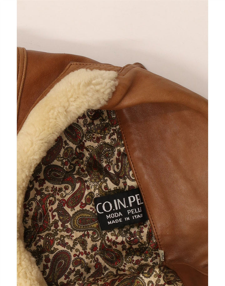 Винтажная мужская двубортная куртка в стиле милитари UK 40, большая, бежевая кожаная