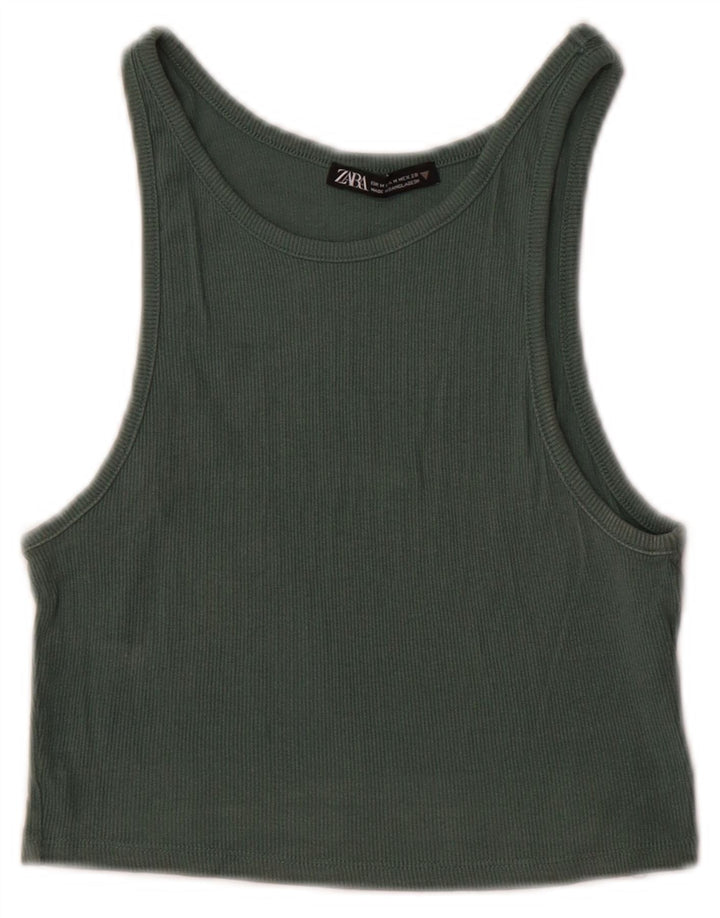 Женский укороченный жилет Zara UK 12, хлопковый средний зеленый цвет