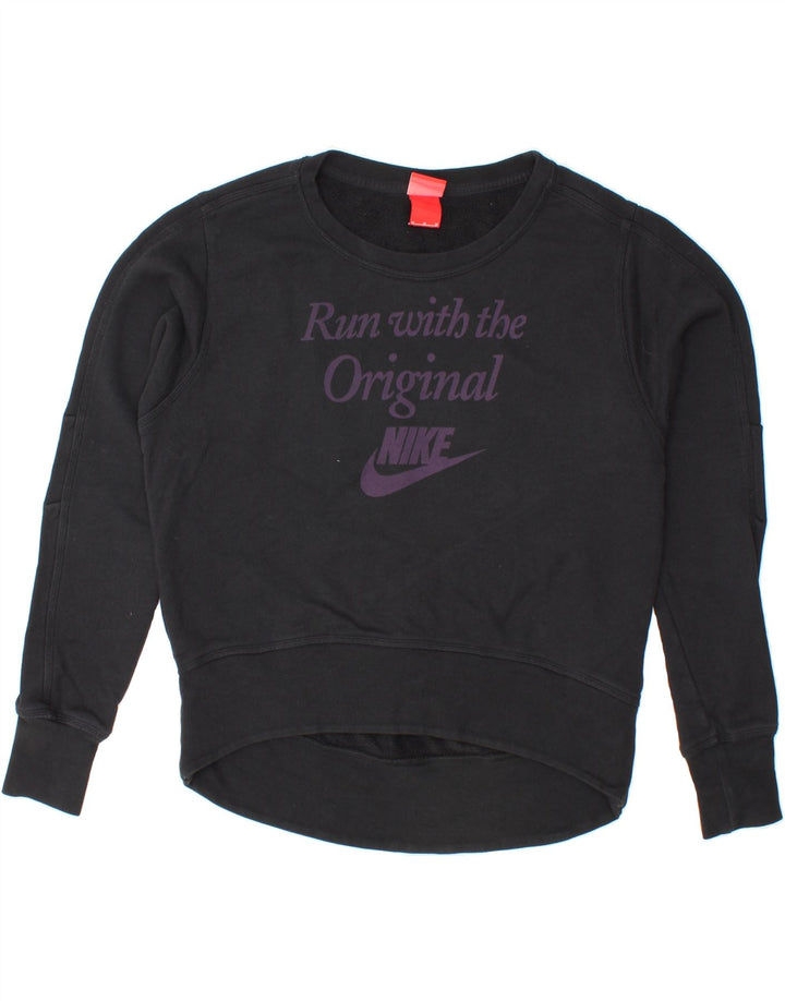 NIKE Womens Graphic Sweatshirt Jumper UK 14 Medium Black Cotton Vintage Nike and Second-Hand Nike from Messina Hembry 