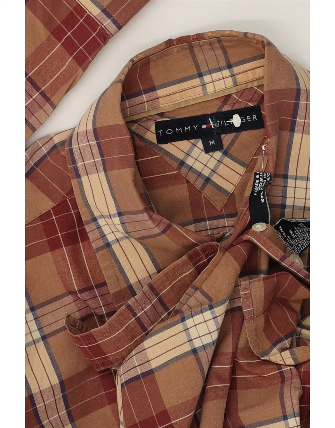 Мужская рубашка Tommy Hilfiger в клетку среднего коричневого цвета, хлопок