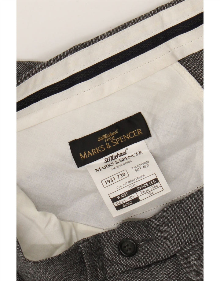 Мужские прямые костюмные брюки Marks & Spencer St. Michael W40 L29 серые шерстяные