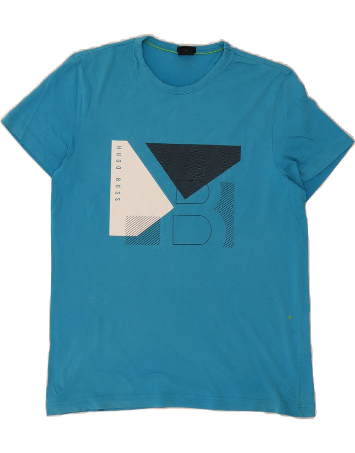 HUGO BOSS Mens Regular Fit Graphic T-Shirt Top Small Blue Cotton Vintage Hugo Boss and Second-Hand Hugo Boss from Messina Hembry 