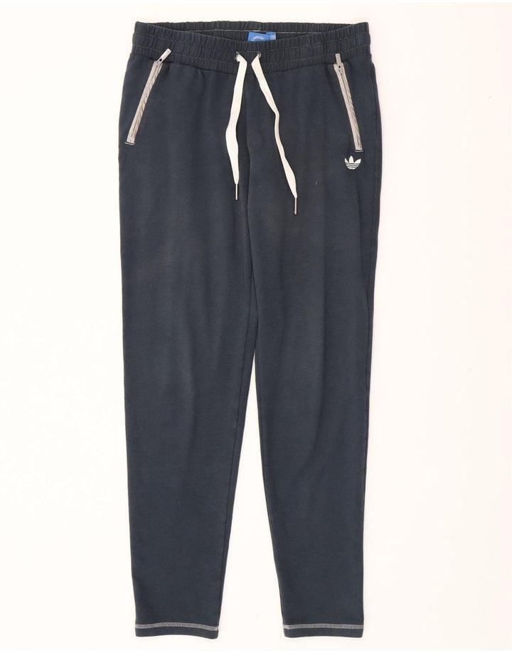 ADIDAS Womens Tracksuit Trousers UK 14 Medium Navy Blue Cotton
