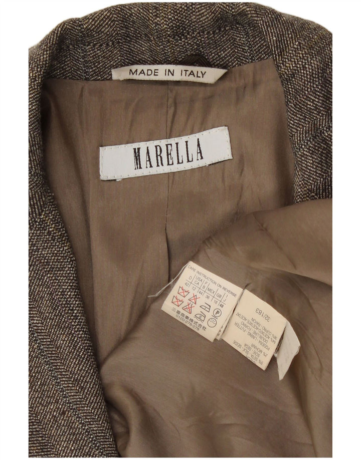 Женский пиджак Marella на 3 пуговицах, Великобритания 16, большой коричневый, с рисунком «елочка» из вискозы