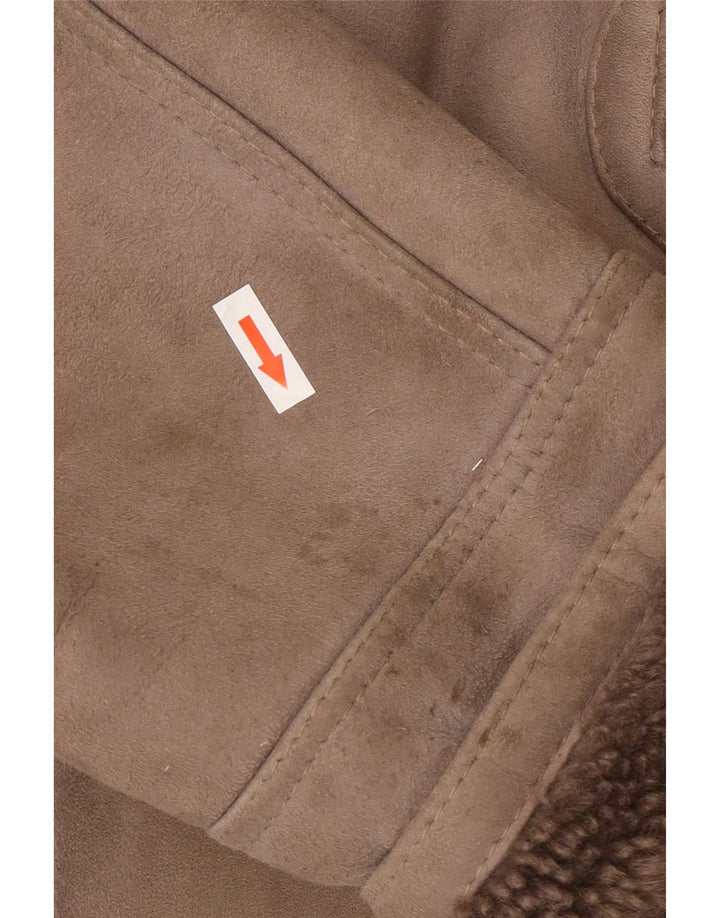 Винтажная женская дубленка оверсайз IT 46 Large Grey Shearling