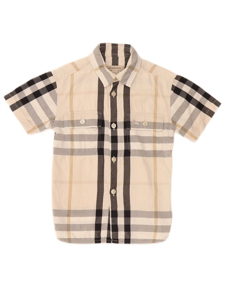 Рубашка с коротким рукавом Burberry для мальчиков 3-4 года Бежевая клетка