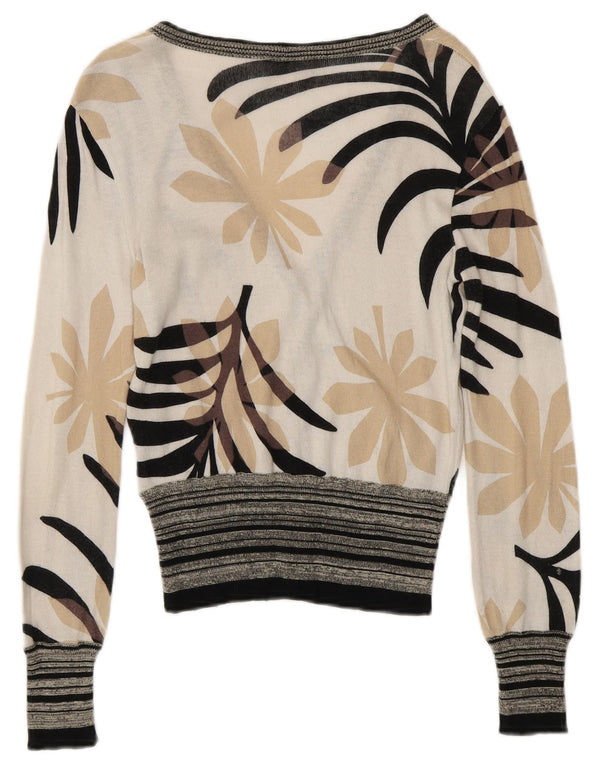 ICEBERG Женский кардиган-свитер UK 6 XS Off Белый Хлопок с цветочным принтом