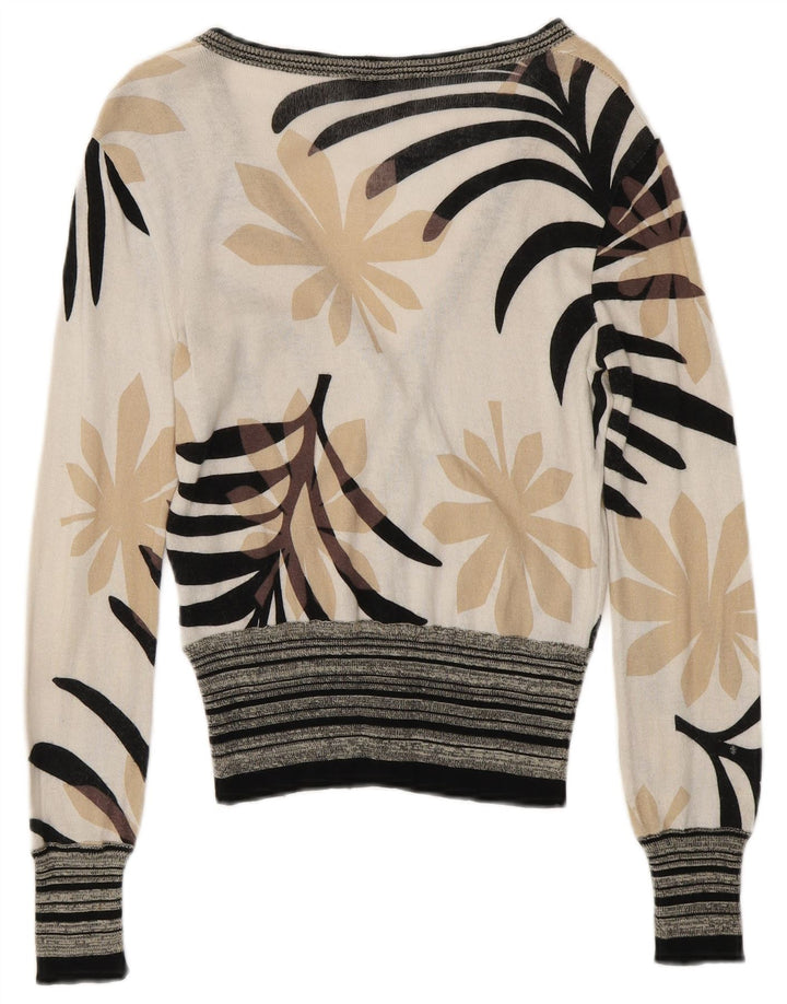 ICEBERG Женский кардиган-свитер UK 6 XS Off Белый Хлопок с цветочным принтом