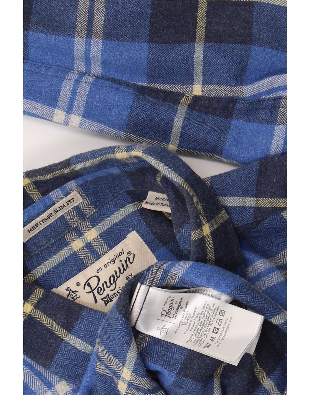 Мужская тонкая фланелевая рубашка Penguin Heritage Fit, хлопковая синяя клетка среднего размера