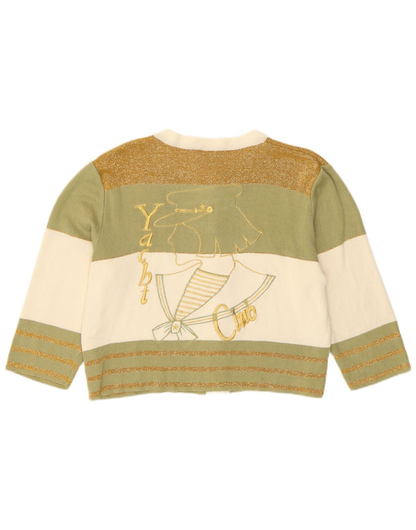 Винтажный женский укороченный кардиган-свитер UK 12, хлопок среднего цвета в полоску цвета хаки