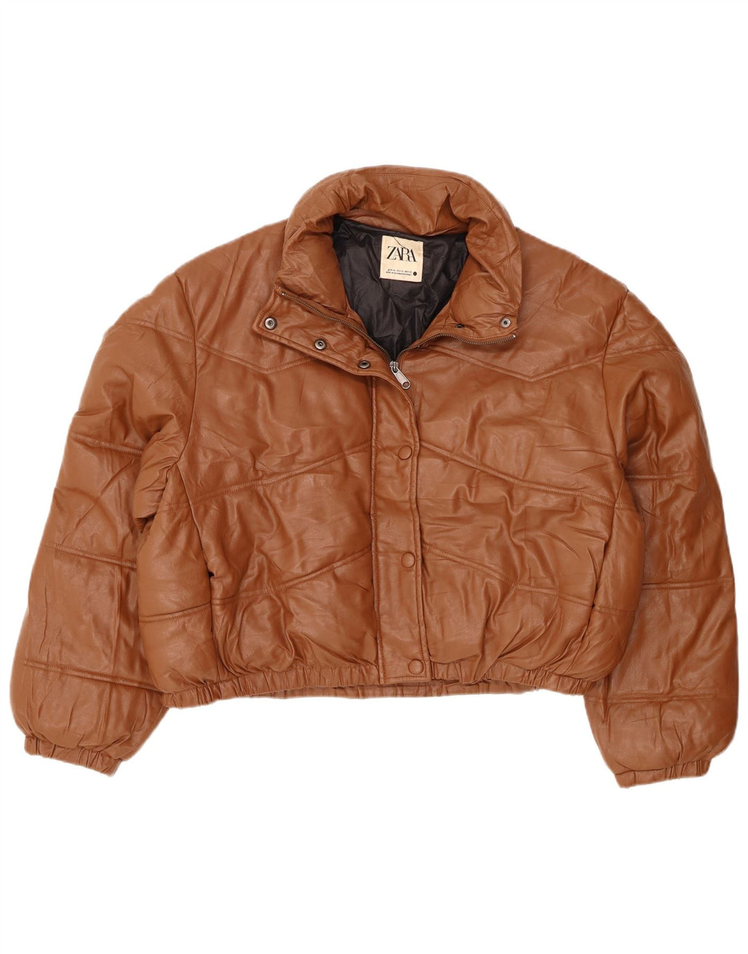 Женская утепленная куртка оверсайз из искусственной кожи Zara UK 18 XL, коричневый полиэстер