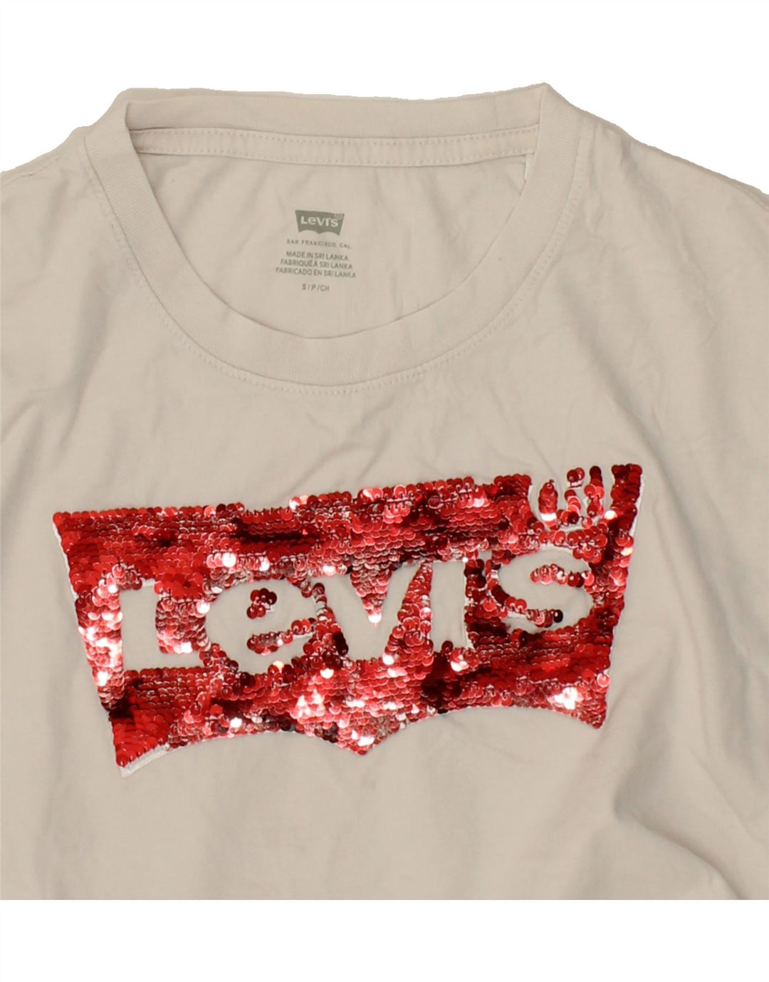 LEVI'S Womens Oversized Crop Graphic T-Shirt Top UK 10 Small Off White Vintage Levi's and Second-Hand Levi's from Messina Hembry 