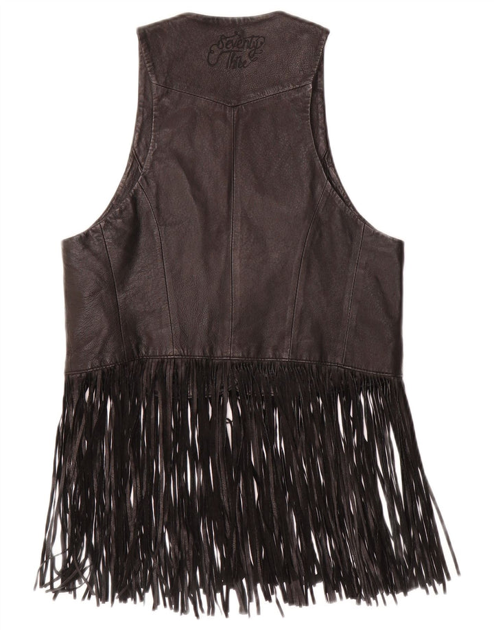 PEPE JEANS Женский кожаный жилет UK 10 маленький черный кожаный ковбой