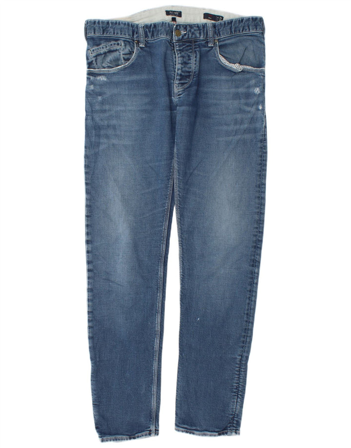 Мужские потертые узкие джинсы Armani W34 L34 синие, хлопок