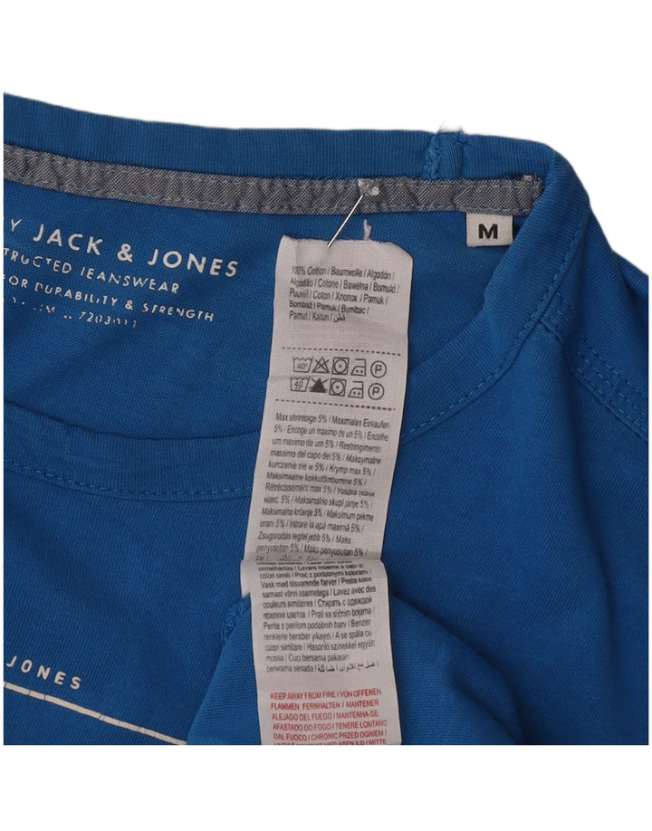 Мужская футболка с рисунком Jack & Jones, хлопковый топ среднего синего цвета