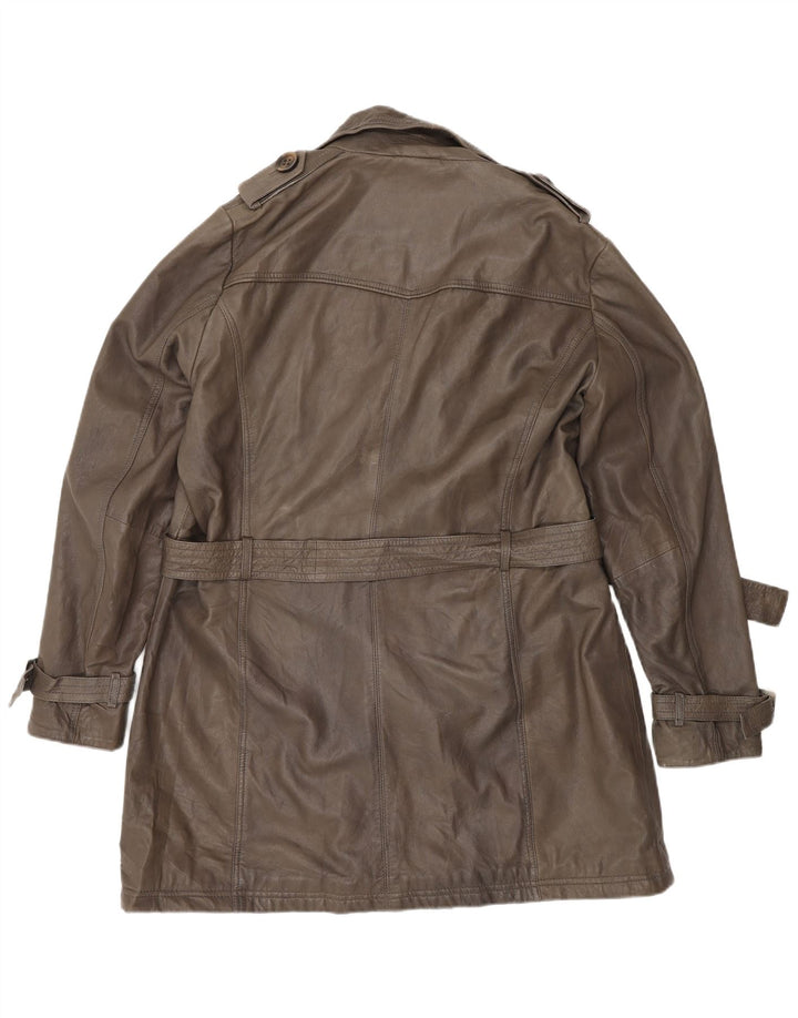 ALBA MODA Женское кожаное пальто в стиле милитари UK 20 2XL Коричневое кожаное