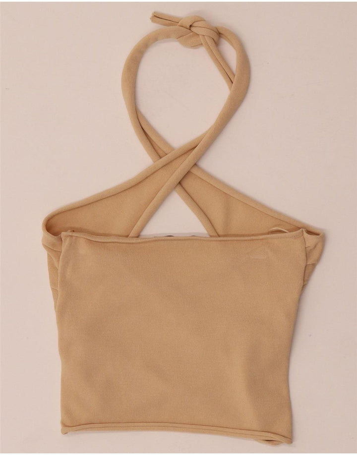 Женский укороченный топ с бретельками Zara UK 8, маленький, бежевый, вискоза