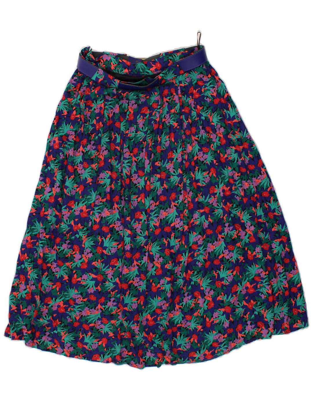 VINTAGE Womens A-Line Skirt UK 14 Medium W30 Blue Floral Polyester Vintage Vintage and Second-Hand Vintage from Messina Hembry 