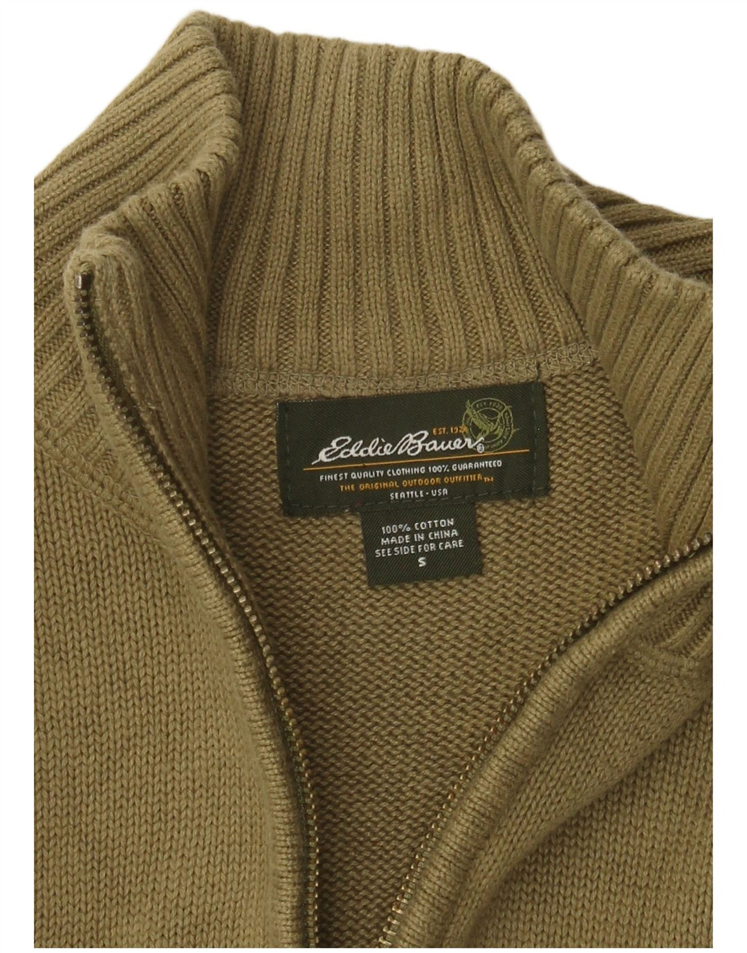 Мужской джемпер с воротником на молнии EDDIE BAUER, маленький хлопковый свитер цвета хаки